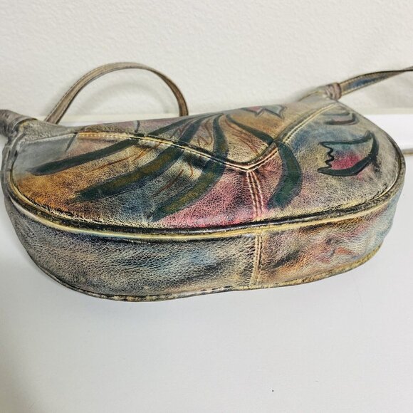 Vintage BOTARY 1980s Hand Painted Genuine Leather Shoulder Bag Art Deco - Picture 6 of 10